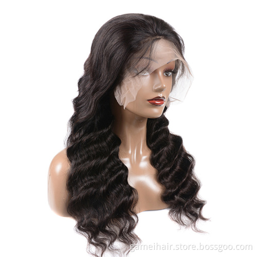 Loose Deep Wave Human Hair Lace Wig Vendors Wholesale Cheap Peruvian Hair Pre Plucked Swiss Lace Frontal Wig For Black Women